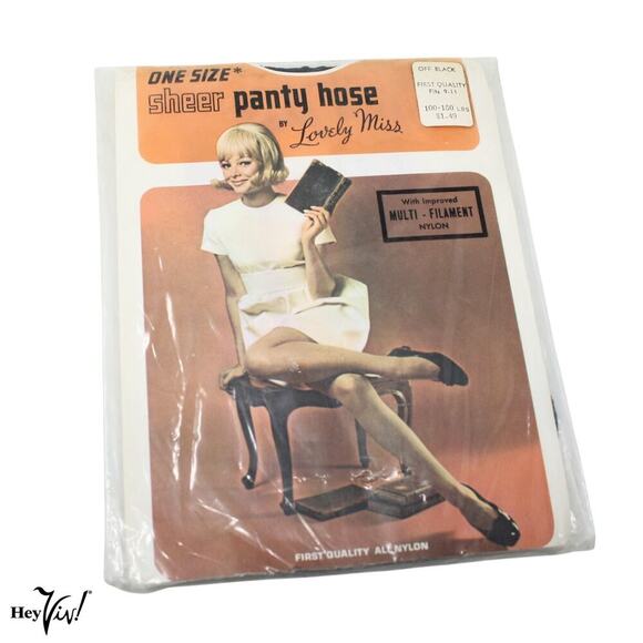 Vintage Nylon Off Black Panty Hose Original Package Lovely Miss 9-11 - Hey Viv - Picture 1 of 6